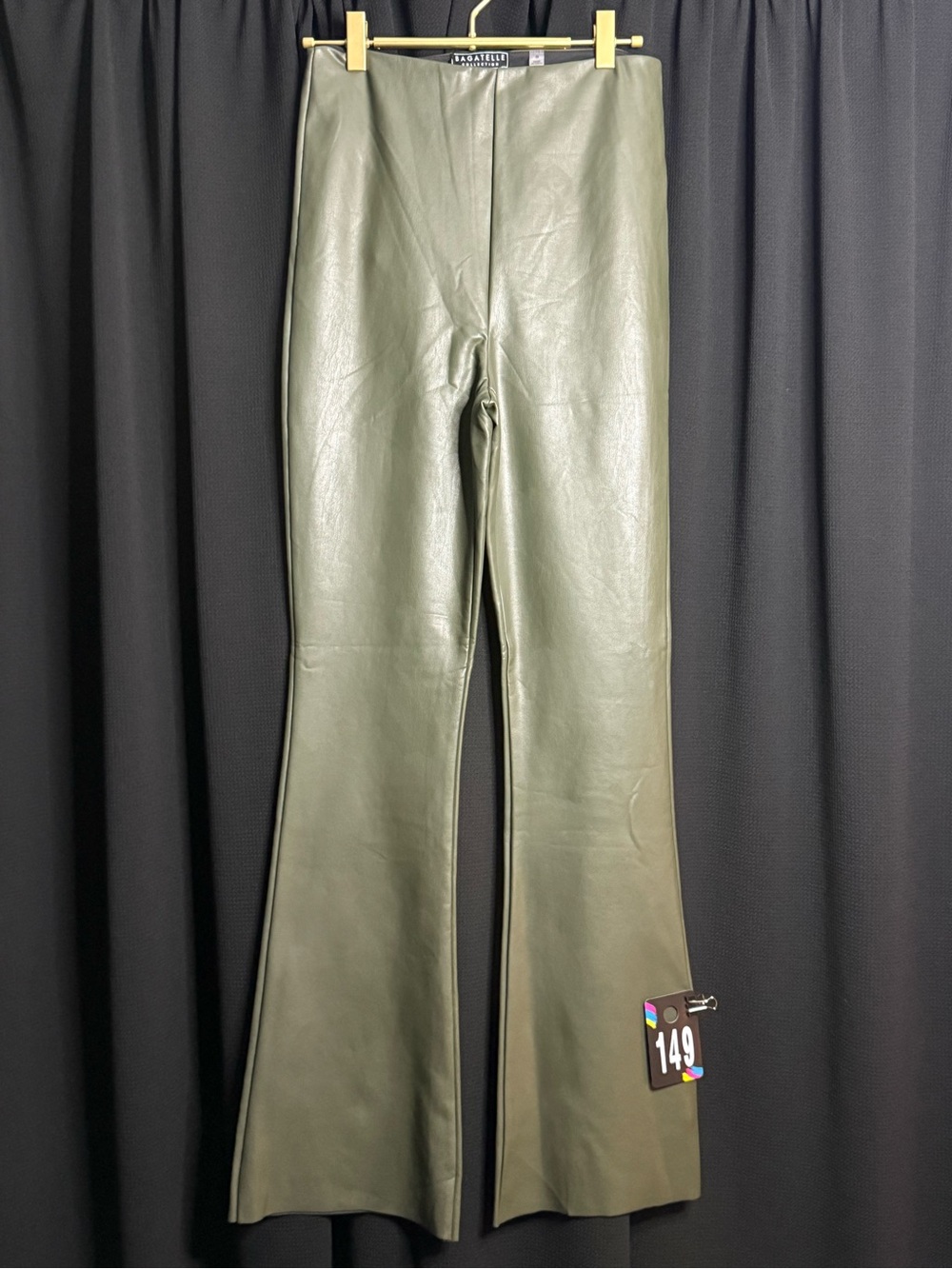 Olive Green Faux Leather Flare Pants
